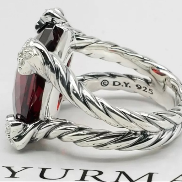 Auth David Yurman cushion on point 20mm garnet & Diamond ring w/ dy pouch sz 7! - Picture 8 of 8